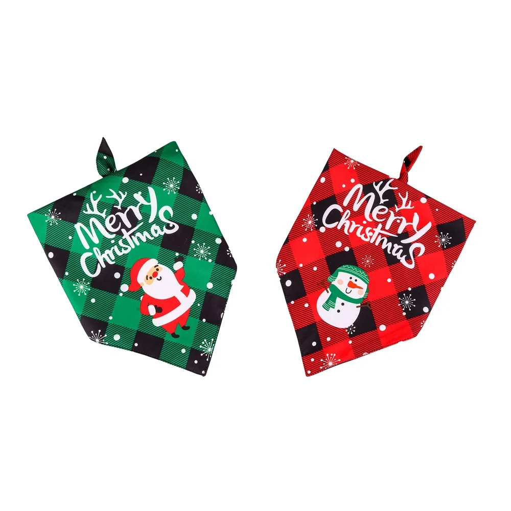 

Christmas Dog Triangle Bandanas Pet Plaid Bibs Washable Bandanas christmas dog scarf holiday saliva towel for dogs