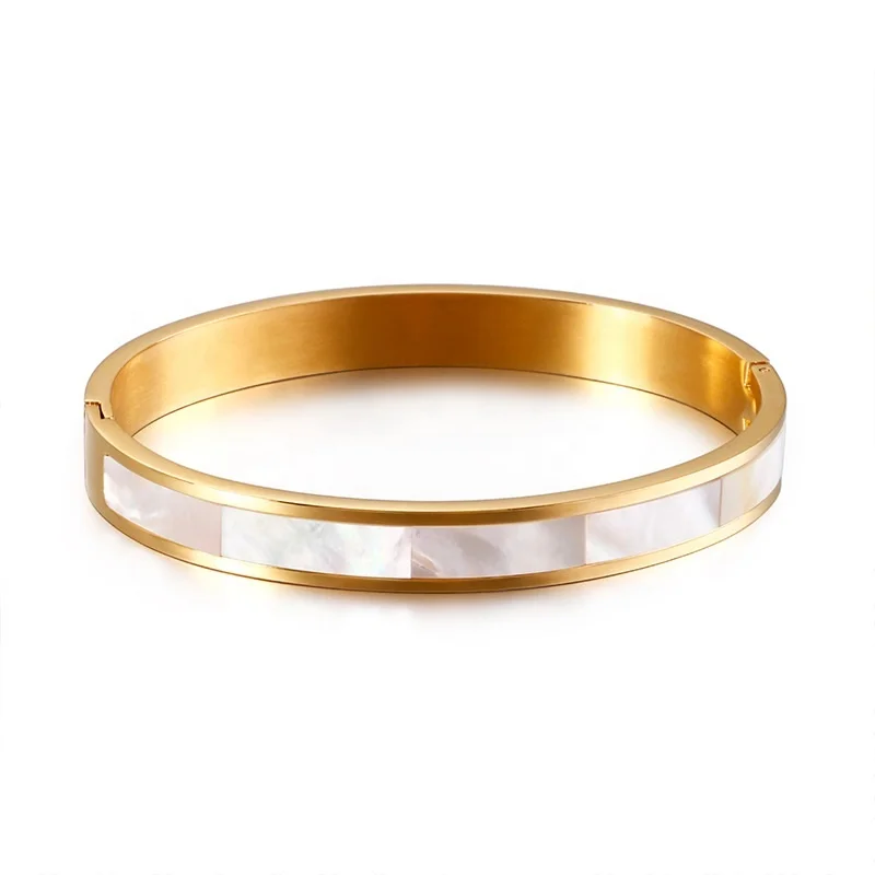 

Wholesale shell gold plated stainless steel 8mm 6mm open-end bangle jewelry