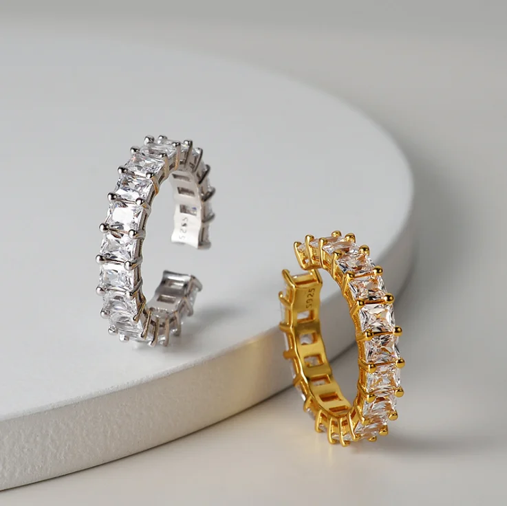 

Fashion Cubic Zirconia 18K Gold Platinum Plated 925 Sterling Silver Diamond Rings Adjustable Wedding Engagement Jewelry Women, Platinum/18k gold