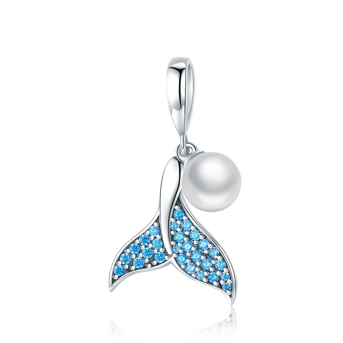 

s925 sterling silver diamond mermaid tail pearl women pendant