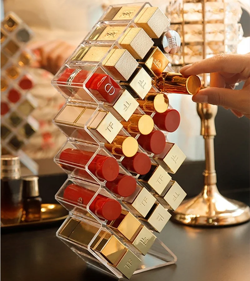 

28 Grids Storage Box Cosmetic Lipstick Organizer, Clear Case Holder Display Rack Stand Acrylic Makeup Organizer, Transparent