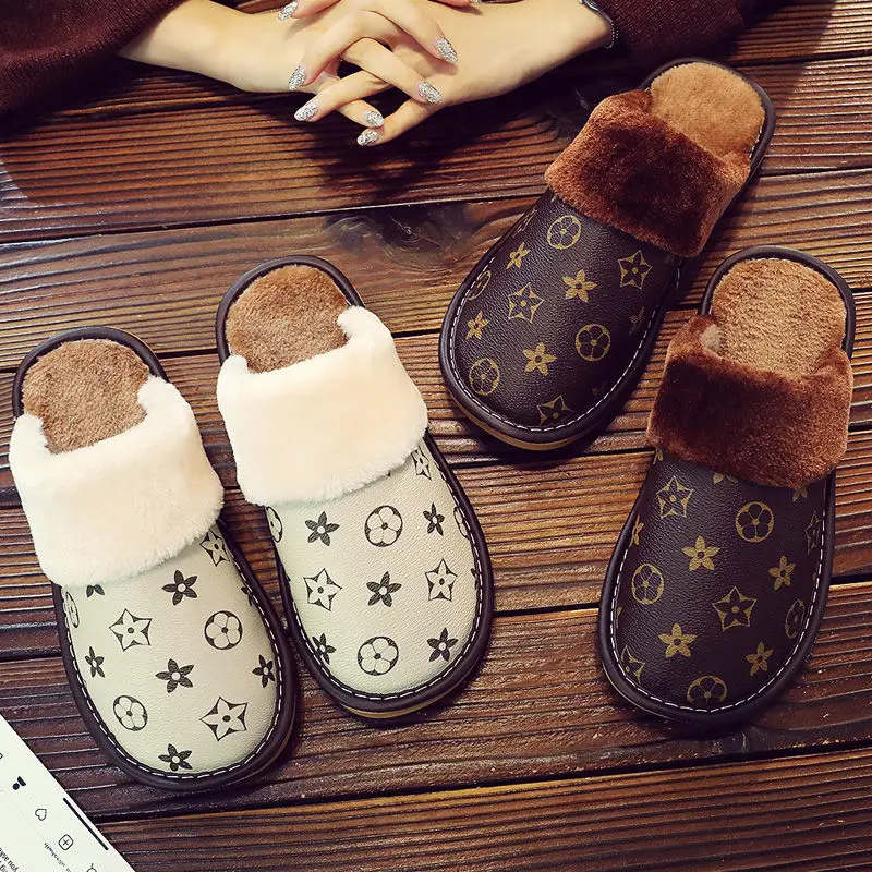 

Winter Home Plush Slippers Men 2021 New Waterproof Non-Slip Indoor Women's Slippers High-end Couple Shoes