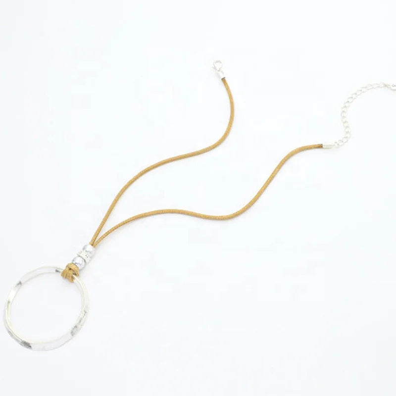 

New Fashion Wholesale Simple Circle Pendant With Cord Handmade Necklace Women Minimal Jewelry