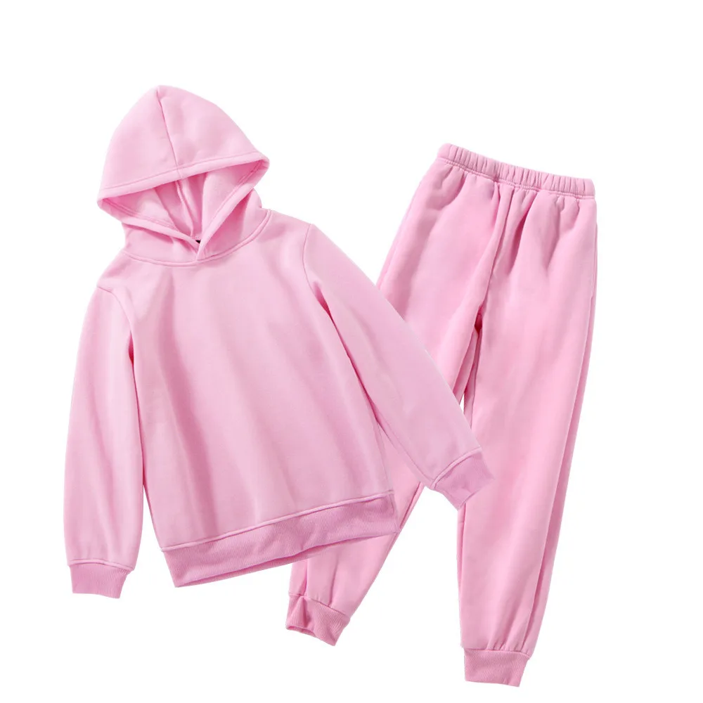 

2021 Hot Custom logo Kids Solid Color Hoodie Long Sleeve Sets Suits Two Piece Sports Track Suit Boys Girls Sweatsuit Suit