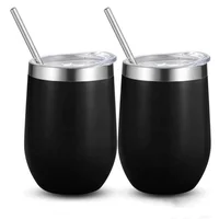 

12oz Power Coated Egg Metal Vacuum Insulated Wine Tumbler with Lid Straw