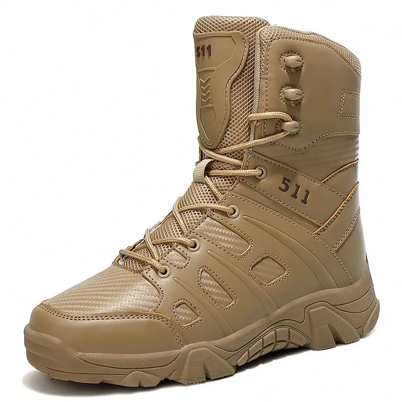 

Wholesale Leather Waterproof Anti-slip Combat Assault Outdoor Desert Training Police Tactical Army Military Shoes Boots, Beige,black