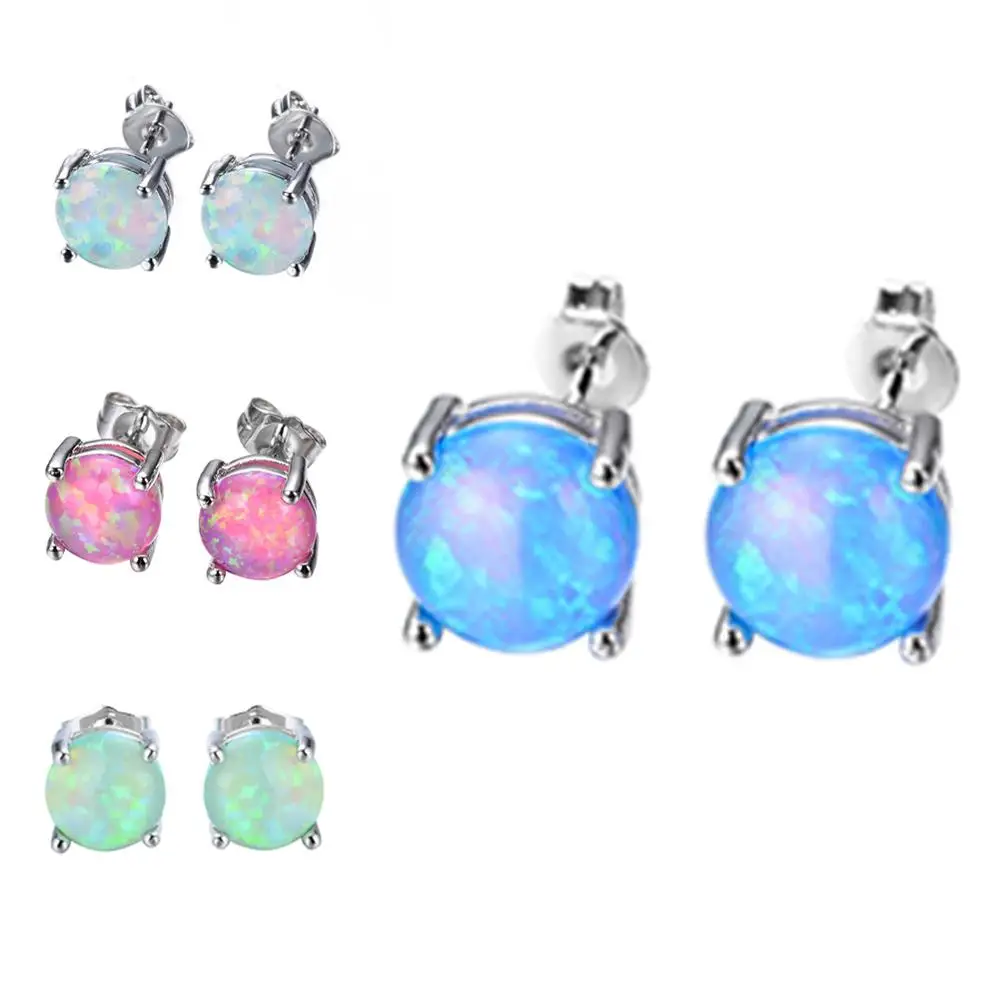 

2020 Spring Collection 18K White Gold Plated Opal Stud Earrings  Round For Women, Can customized in different colors