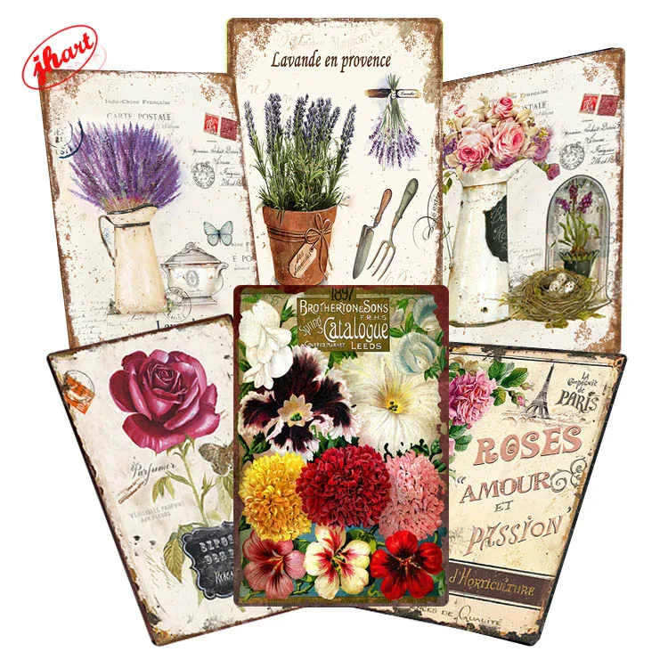 Flower Tin Sign Vintage Metal Art Sign Garden Home Cafe Bar Gym Pub Bedroom Wall Decor Tin Plate Retro Iron Metal Poster