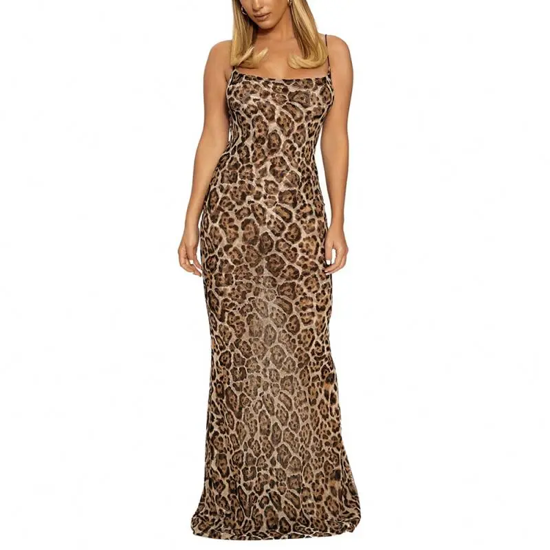 

2020 summer beach wear casual Leopard plus size sleeveless sexy women fashionable long maxi dress Backless, Leopard print