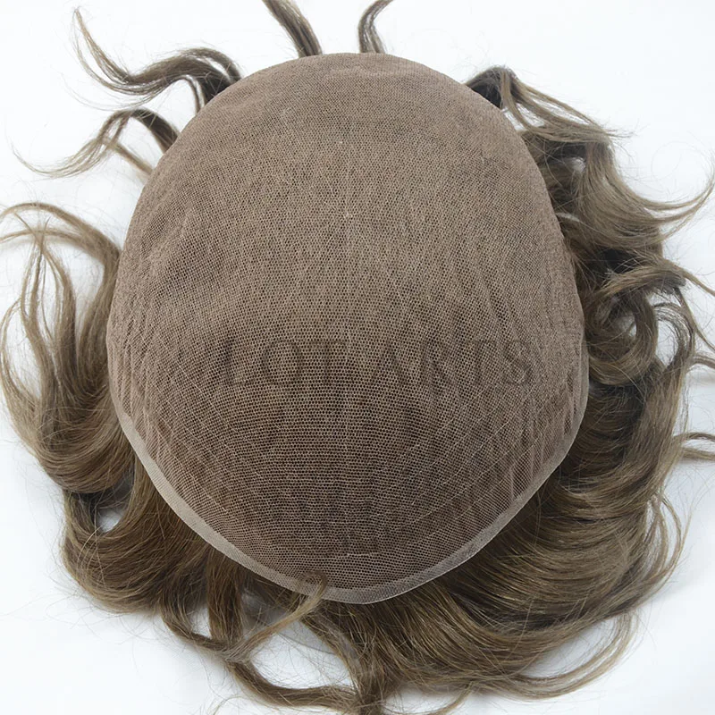 

LotArts Toupee Soft Full Swiss Lace Toupee With 100% Human Hair Hairpieces Hair Replacement System For Men