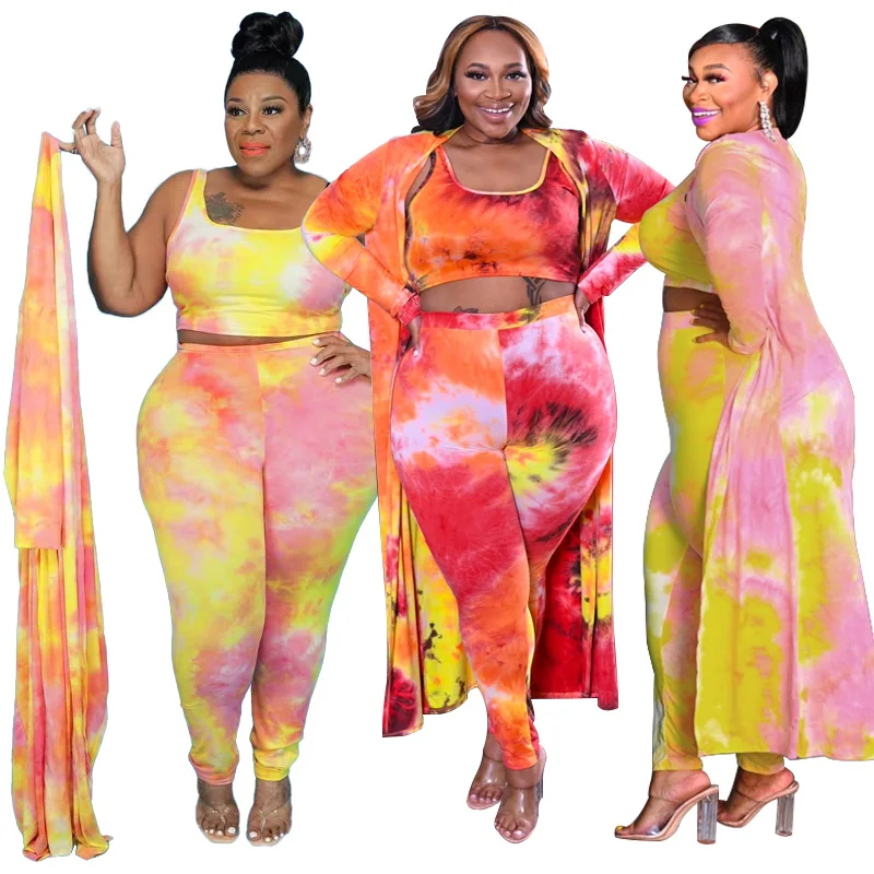 

2021 New Arrivals Women's Tie-dye Casual Fashion Three-piece Suit Plus Size Fall Women Clothing