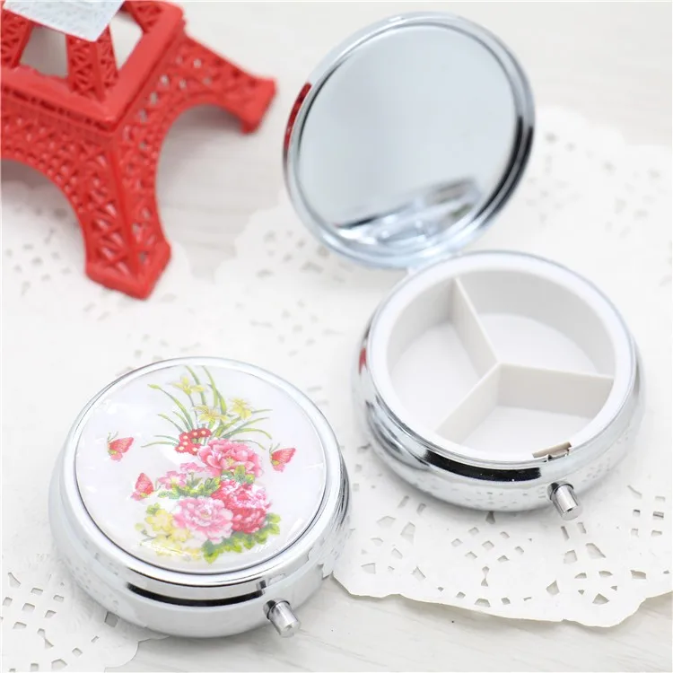 

Wholesale Round Portable Metal Medicine Box 3 inner Medicine box