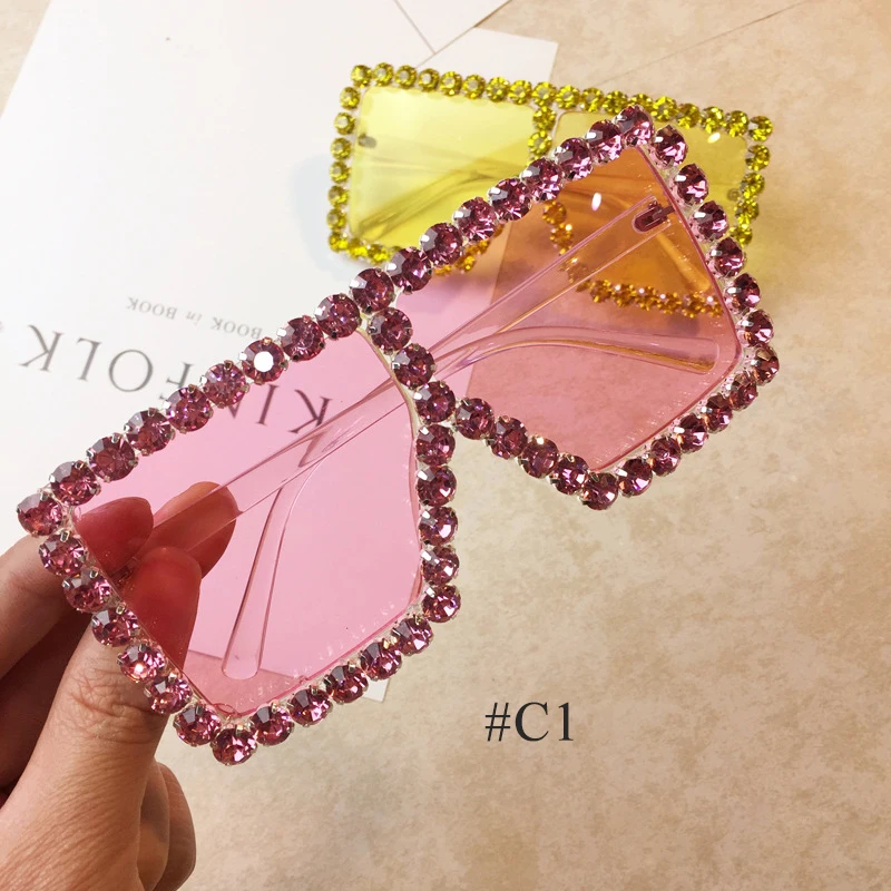 

2020 Luxury Oversized Women Square Shades Bling Diamond Sunglasses, Mix color