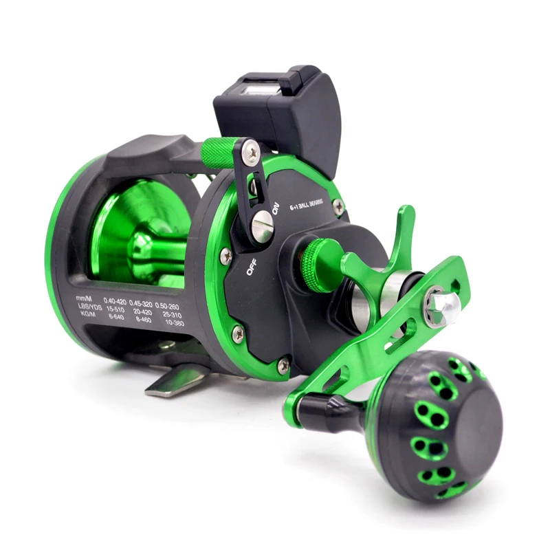 

Deep sea drum wheel with line counter 15kg drag power right hand saltwater trolling fishing reels, Green