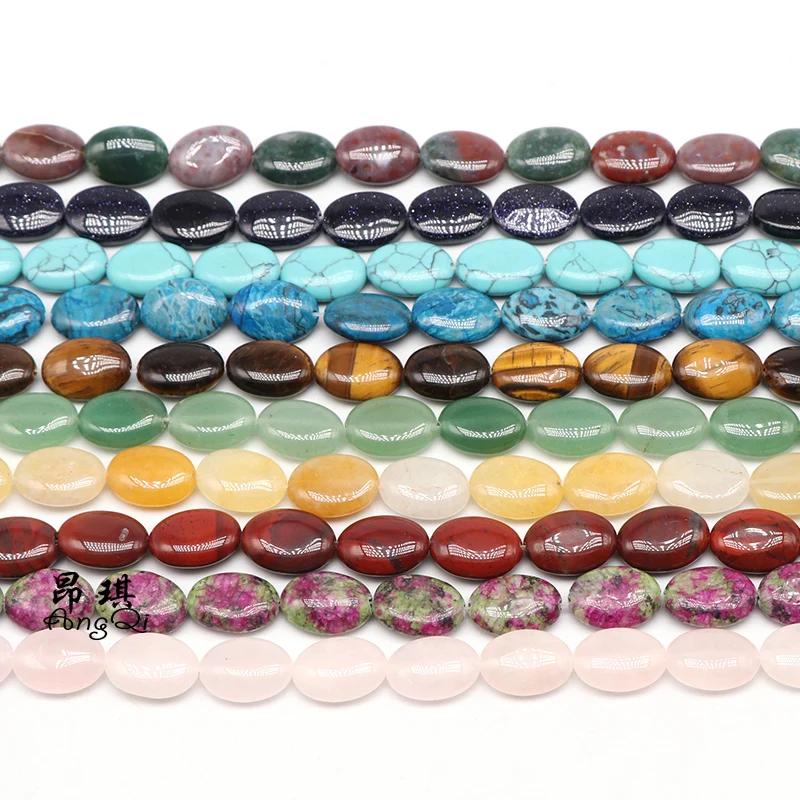 

Oval Shape Stone Beads Natural Tiger Eye/Opal/Agate/Jade/Malachite Loose Beads For Jewelry Making, Multi colors