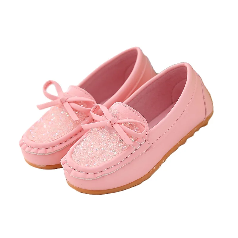 

hot sale trendy style spring and autumn Diamond bow design children flat t shoes TPR sole kids shoes for girls, Beige, brown