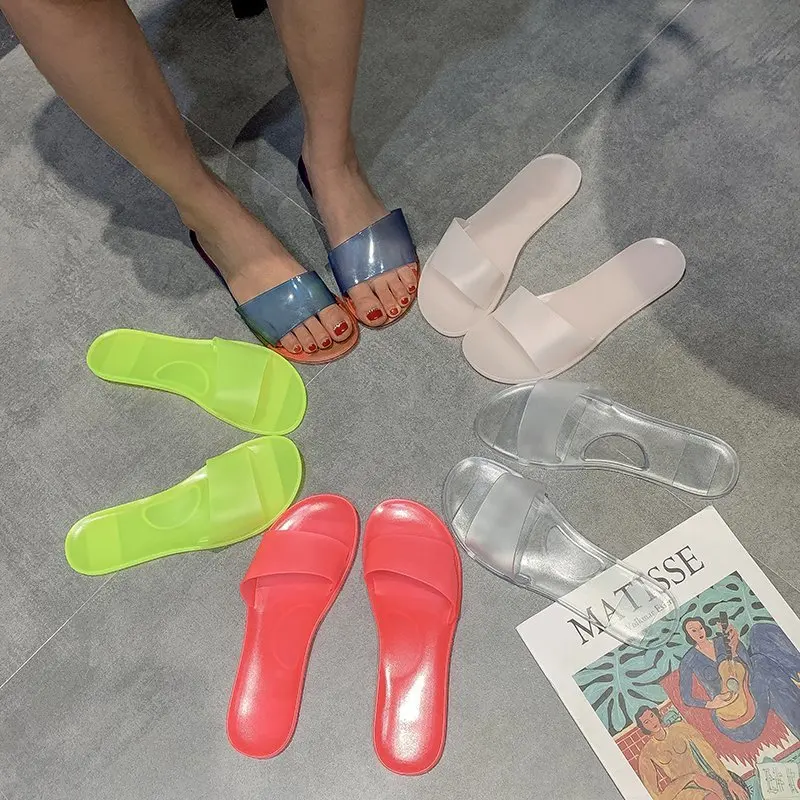 

Summer Slippers pvc women clear jelly shoes neon color Women sandals comfortable transparent jelly slipper European Style, 5 colors