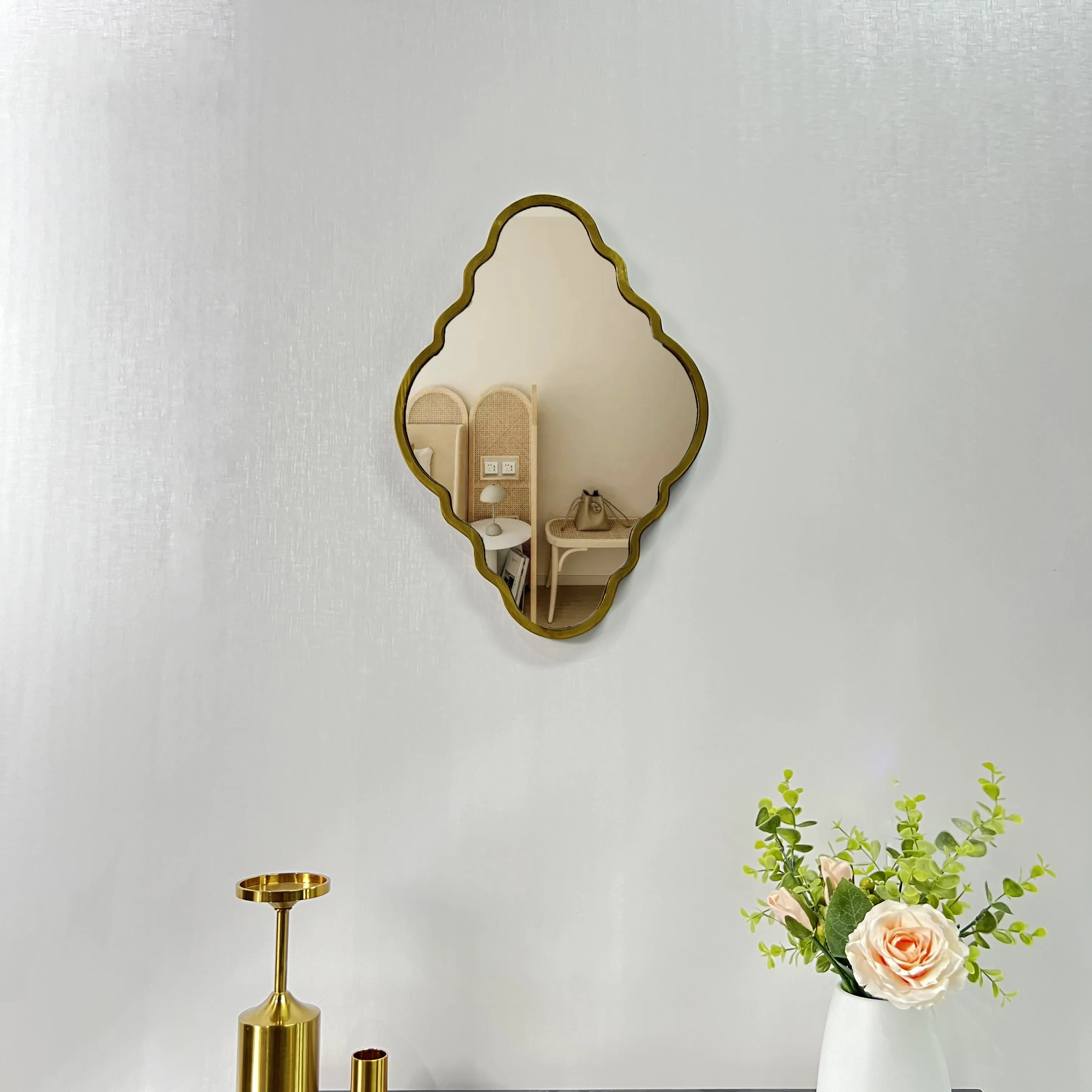 40*28cm Design Home Decor Minimalist Customized Mirror Wall Art Irregular Wood Frame Wall Mirror With Wood Frame