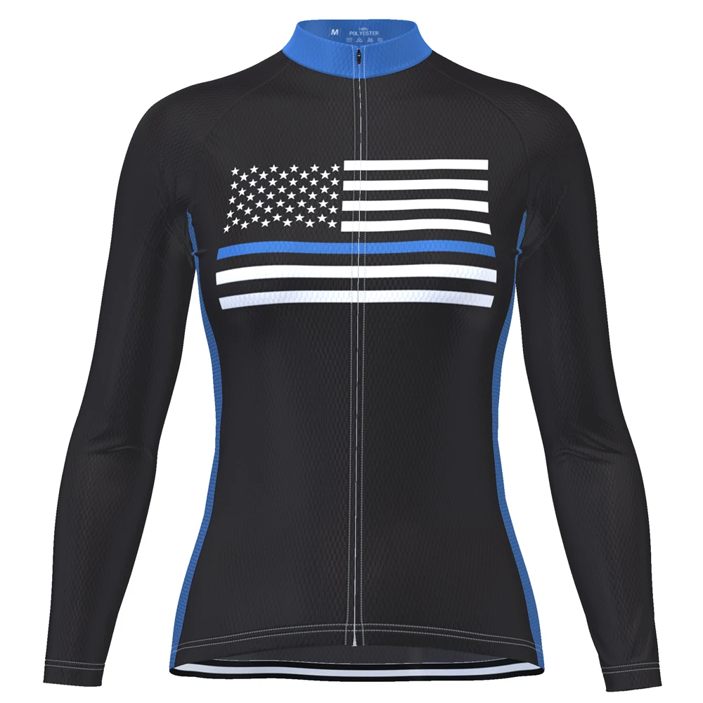 

HIRBGOD TYZ083-04 America Flag Cycle Jersey Women Long Sleeve Bike Jersey Comfortable Cycling Jersey Plus Size Cycling Wear, Black