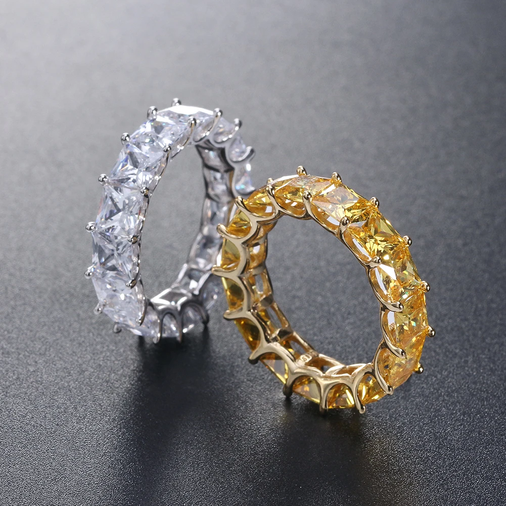 

RINNTIN SR trendy 925 sterling silver baguette rings women jewelry cubic zirconia enternity wedding eternity 18k gold mens ring