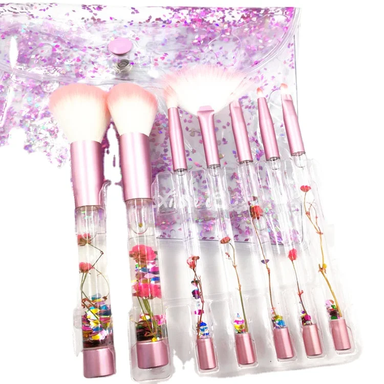 

HZM Factory Wholesale 7pcs Glitter Makeup Brushes set Crystal Concealer Make up Brush Liquid Brushes, Customized