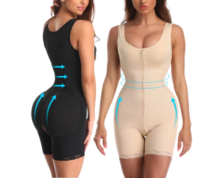 

New Design High Waist Waist Trimmer Zipper Front Slimming Bodysuit Body Shaper Women Shapewear, As show