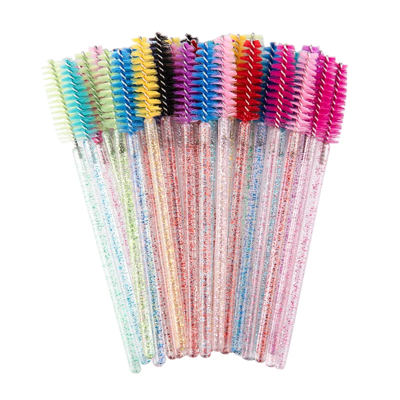 

Good Quality Disposable 50 Pcs Crystal Handle Makeup Eyelash Brush, Pink