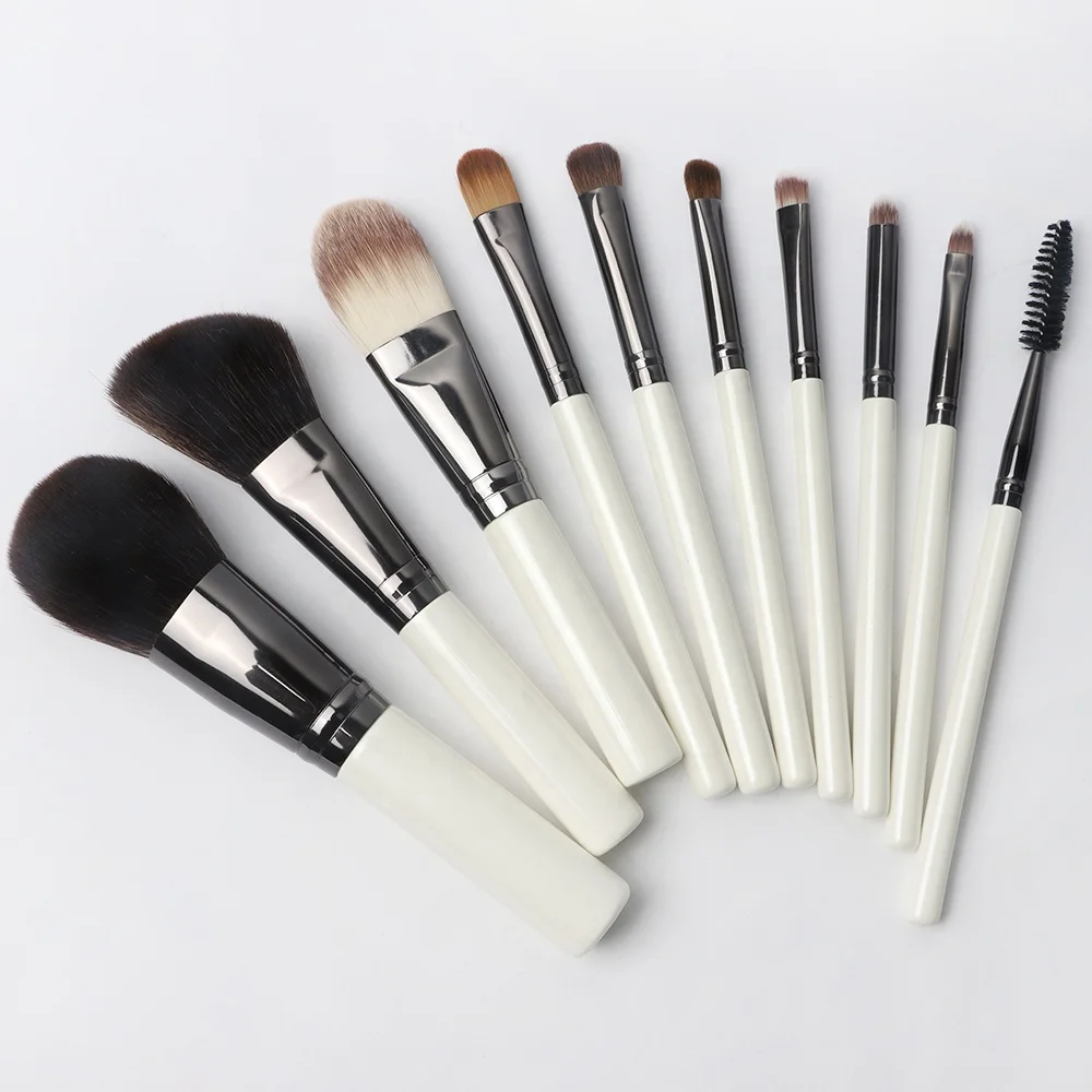 

Best seller 10 Pcs White Powder Foundation Concealer High End Oem Natural Custom Eye Flat Vegan Mini Travel Makeup Brush Logo