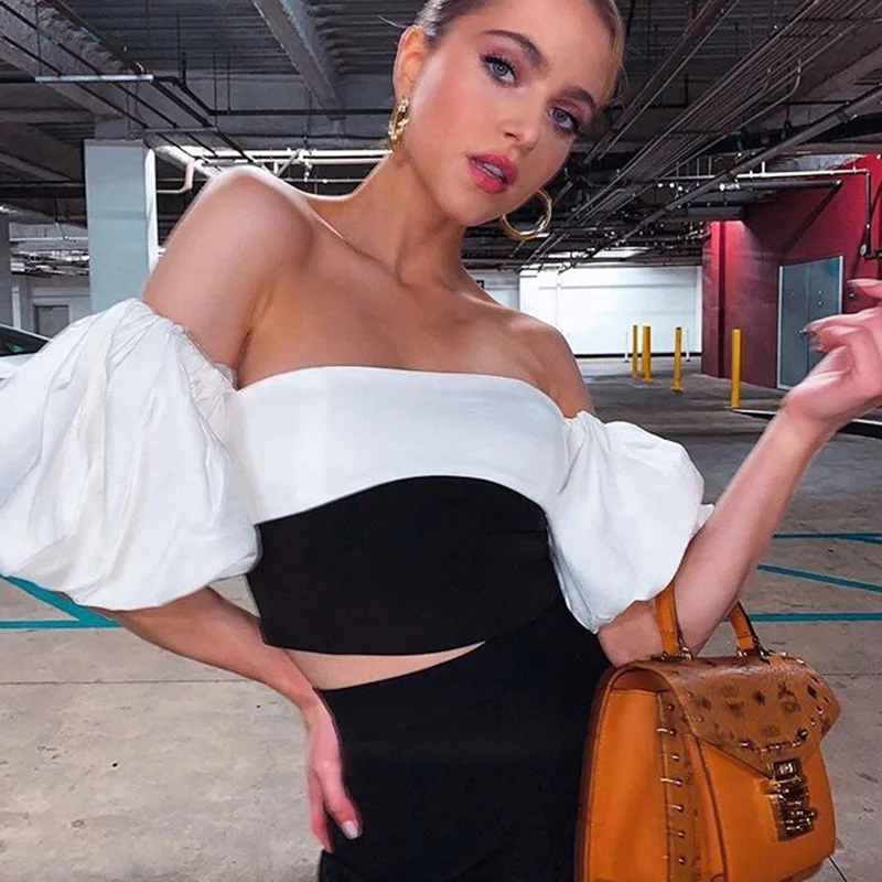 

2020 New Fashion Lantern Sleeve Blouses&tops Women Tube Top Shirt Ladies Blouses