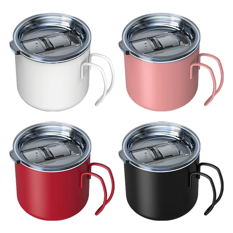 

Vacuum Insulated Mug Stainless Steel Wide Handle Travel cups in bulk 12oz Coffee Camping Tumbler Mugs with Spill Proof Lid