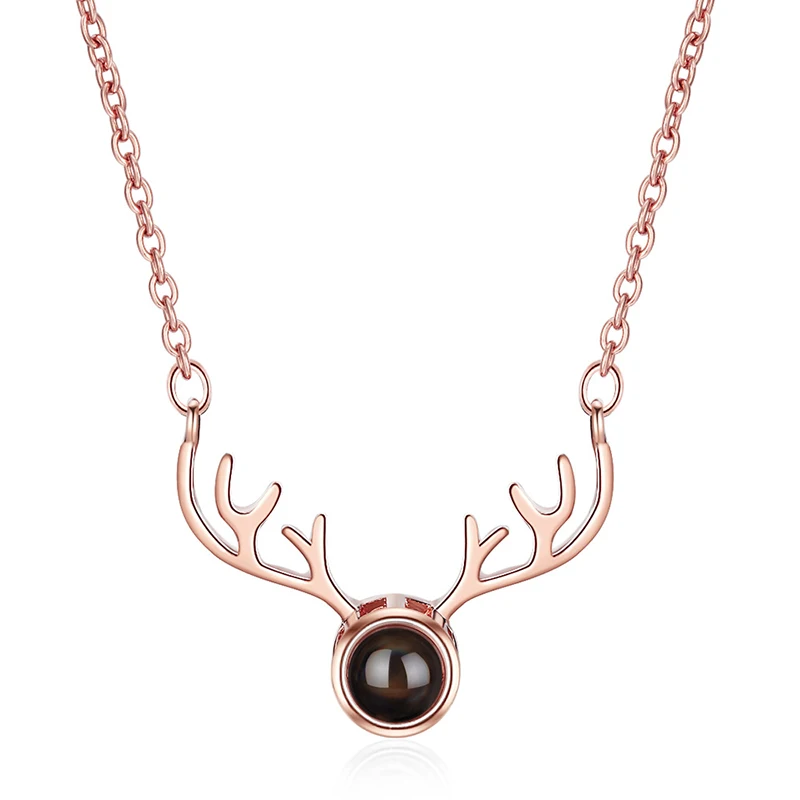 

100 Languages I love You Projection Pendant Necklace Rose Gold Deer Memory Choker Necklace (KNK5121), Same as the picture