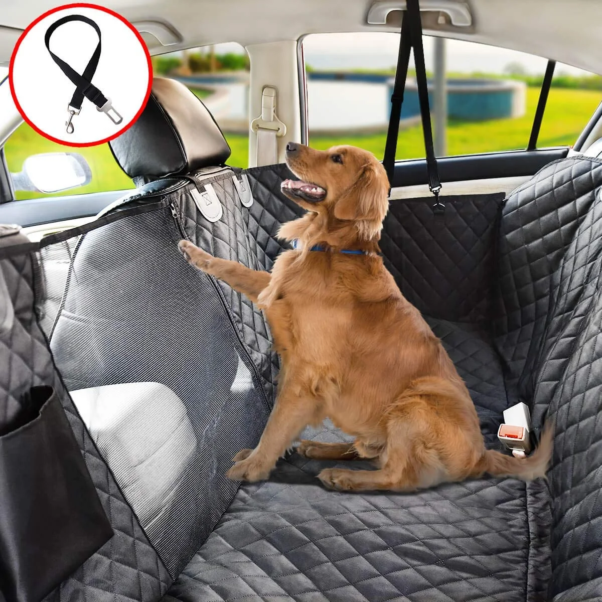 

Back Seat Scratch Proof Nonslip Dog Car Hammock Waterproof Dog Car Seat Covers with Mesh Window, Black/custom