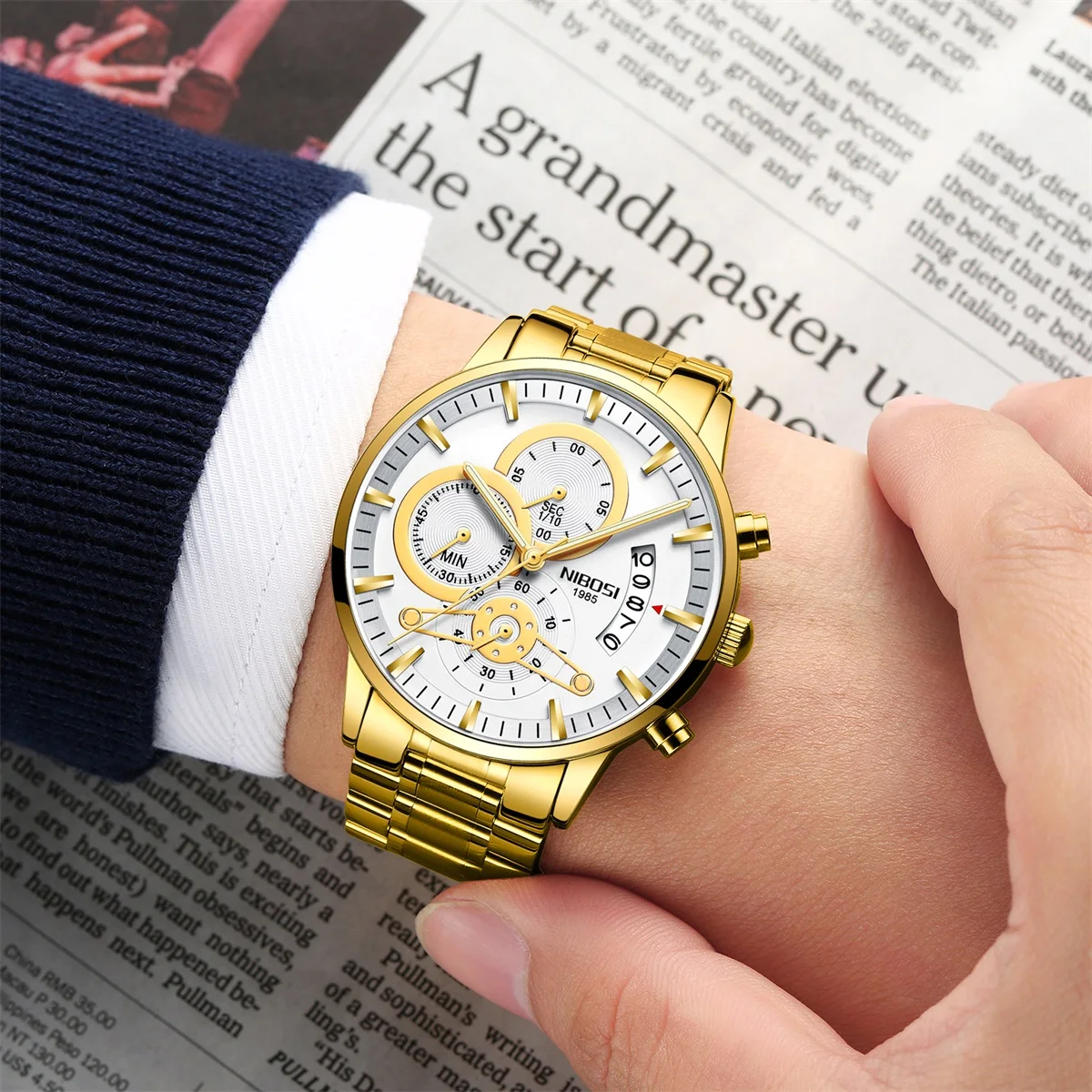 NIBOSI 2309-1 Mens Watches Top Luxury Brand Men Gold Watch Relogio Masculino Analog Quartz Wristwatch