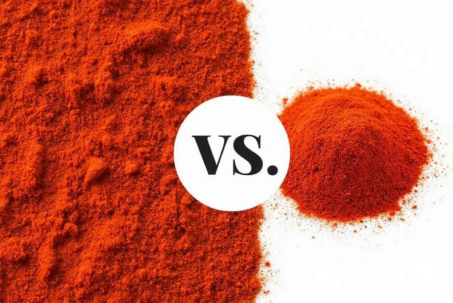 Chef measuring paprika and cayenne into separate bowls for a side-by-side comparison