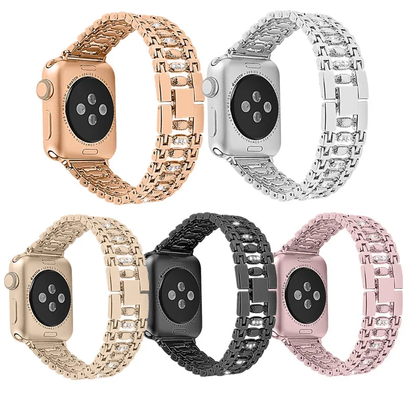 

Luxury Stainless Steel Candy Crystal Diamond Watch Strap Band for Apple Watch Bling Diamond Gems Stones Band, Many colors are available