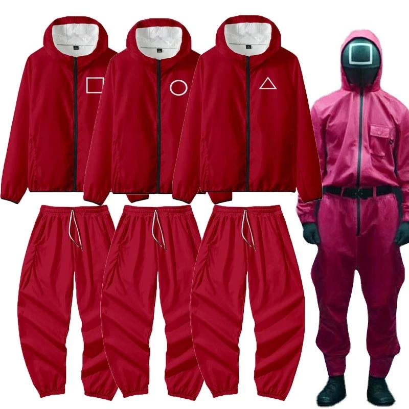 

Squid Game TV Cosplay Jacket Hwang Jun-ho Staff 29 Seong Gi Hun Red Hoodies Plus Size Sportswear Round Six Men Suit