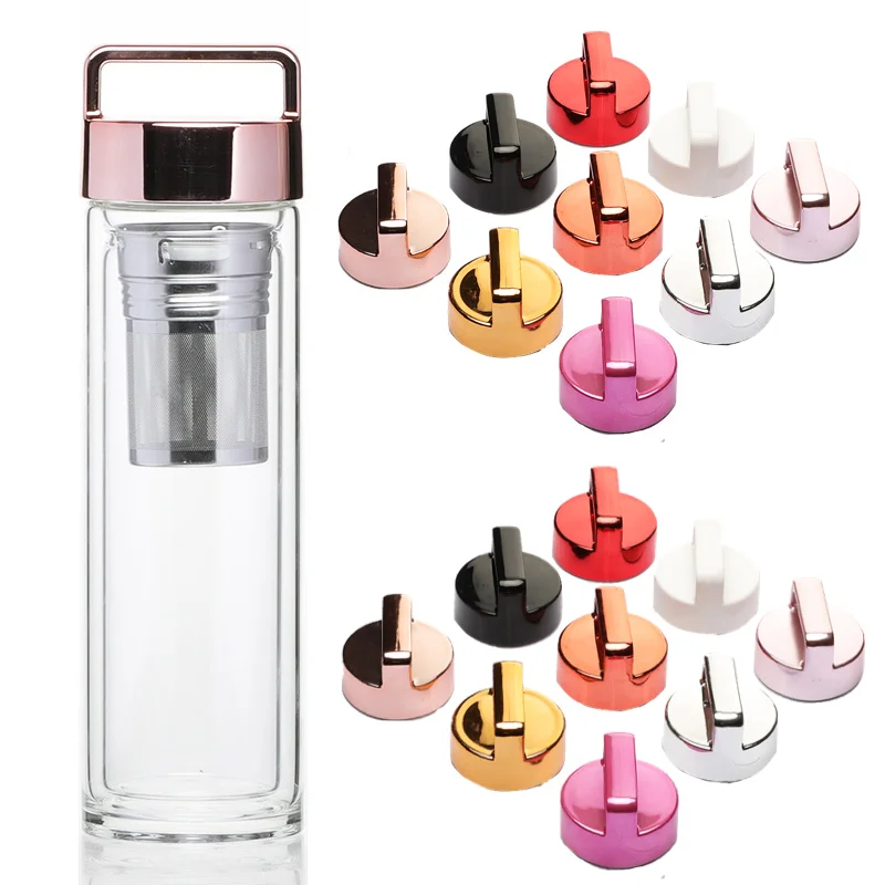 

Sports Double Wall Borosilicate Glass Tea Water Bottle with Color Painted Handle Lid