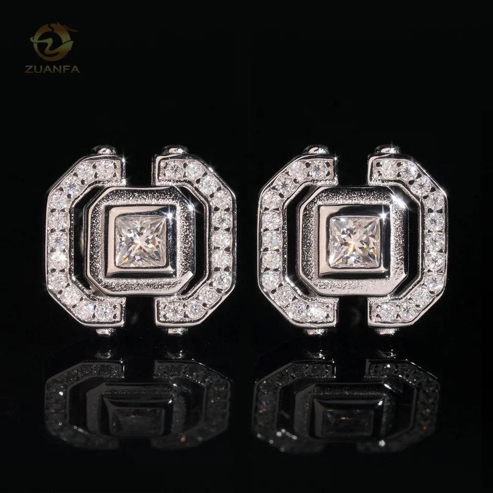 Moissanite Jewelry 925 Sterling Silver Fashion Iced Out Screw Back Diamond Stud Earrings