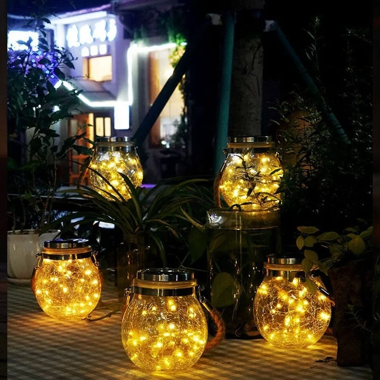 Hot sale holiday decorative night lamp Glass Mason Jar led Hanging light fairy outdoor garden solar lights