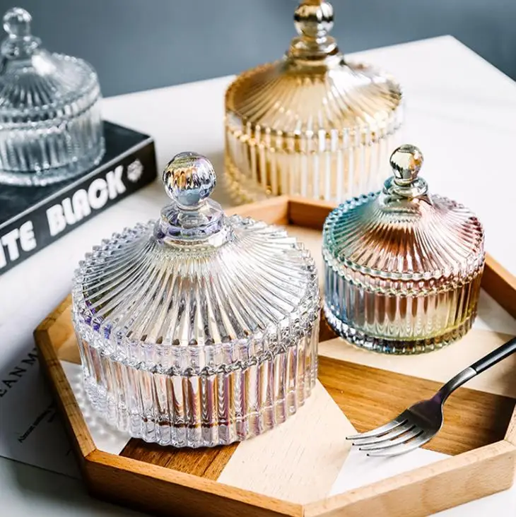 

European style Colored glass candy jar with lid ornaments storage creative decorative glassware