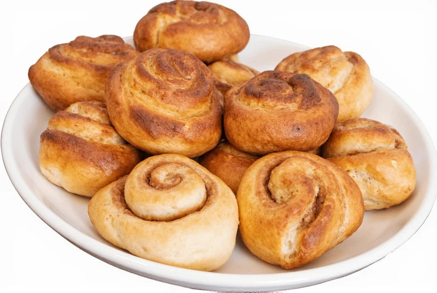 Nutrition facts label comparison of different cinnamon bun varieties showing calorie and sugar content differences