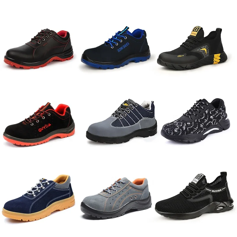 

GUYISA Factory direct sales in stock safety shoes wear-resistant rubber soles outdoor work steel toe safety shoes, Black