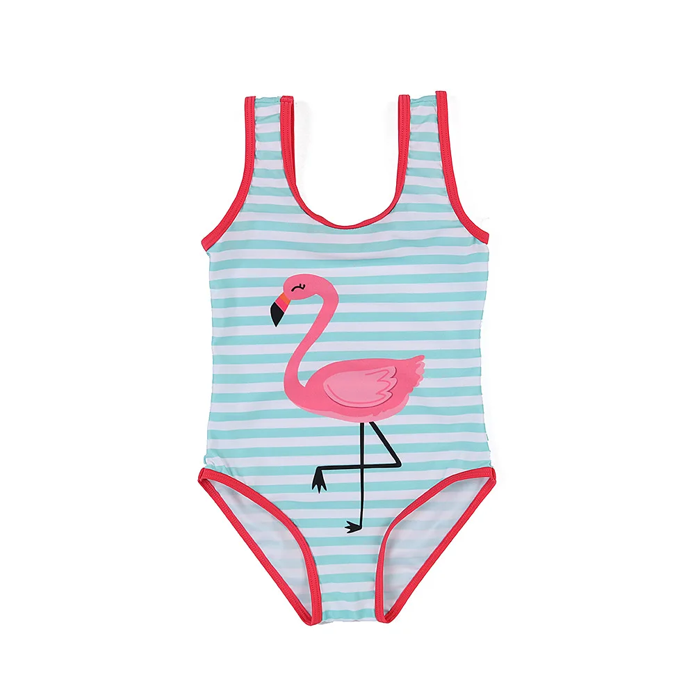 

Wholesale Bodysuit Swimming Costume One Piece Round Neck Wrap Stripe Foil Bathing Suits Children Kids Swimwear Set