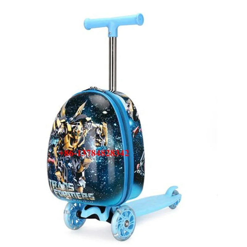 

New Design School backpacks bags Travelling Animal Printing kids kick three PU flash wheel foldable luggage scooter