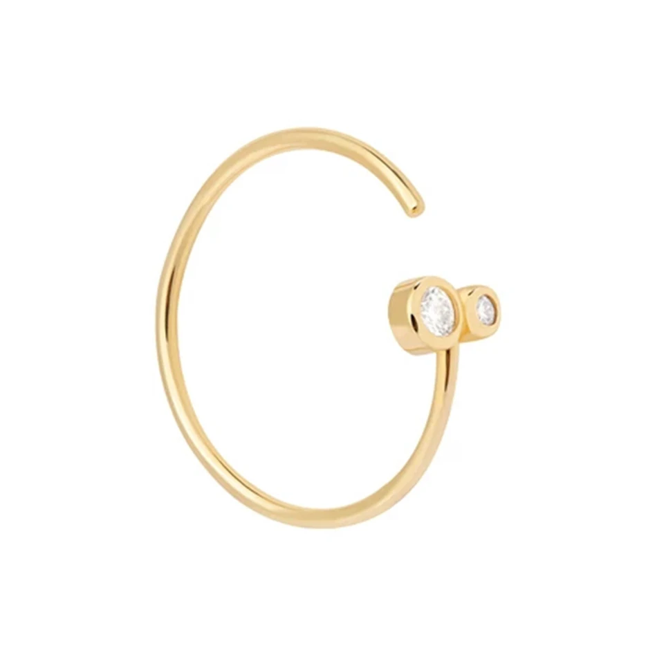

925 Sterling Silver 14K Gold Plated Double Cubic Zircon Open Ring For Women