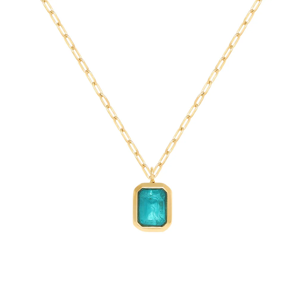 

18K PVD Gold Plated Stylish Blue Stone Pendant Necklaces Trendy Fashion Jewelry