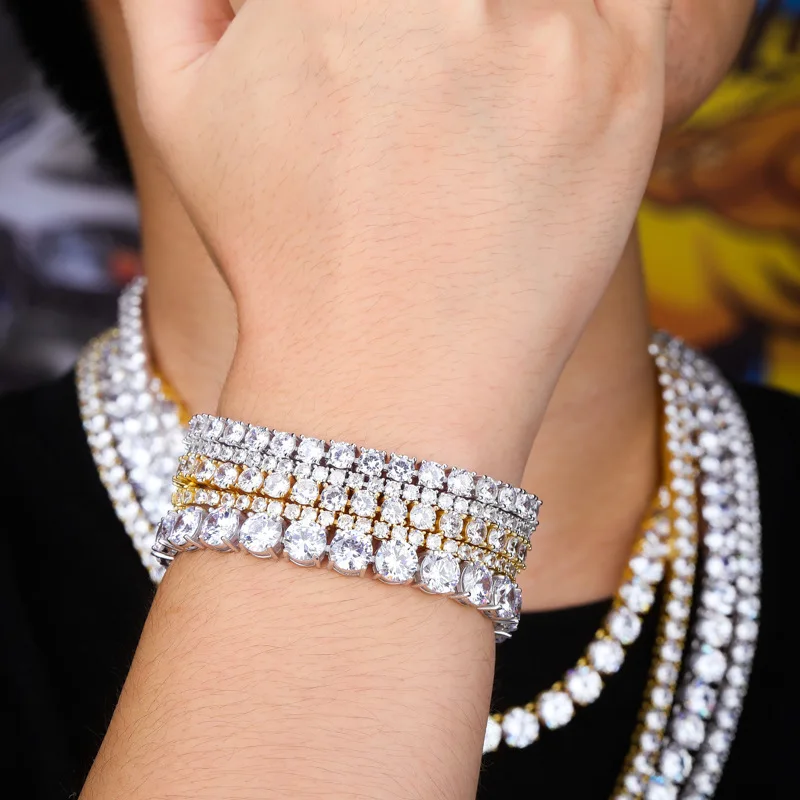 

Wholesale Hip Hop CZ Iced Out Women's Men's Diamond Bracelet Silver Gold Tennis Chain, Gold/silver