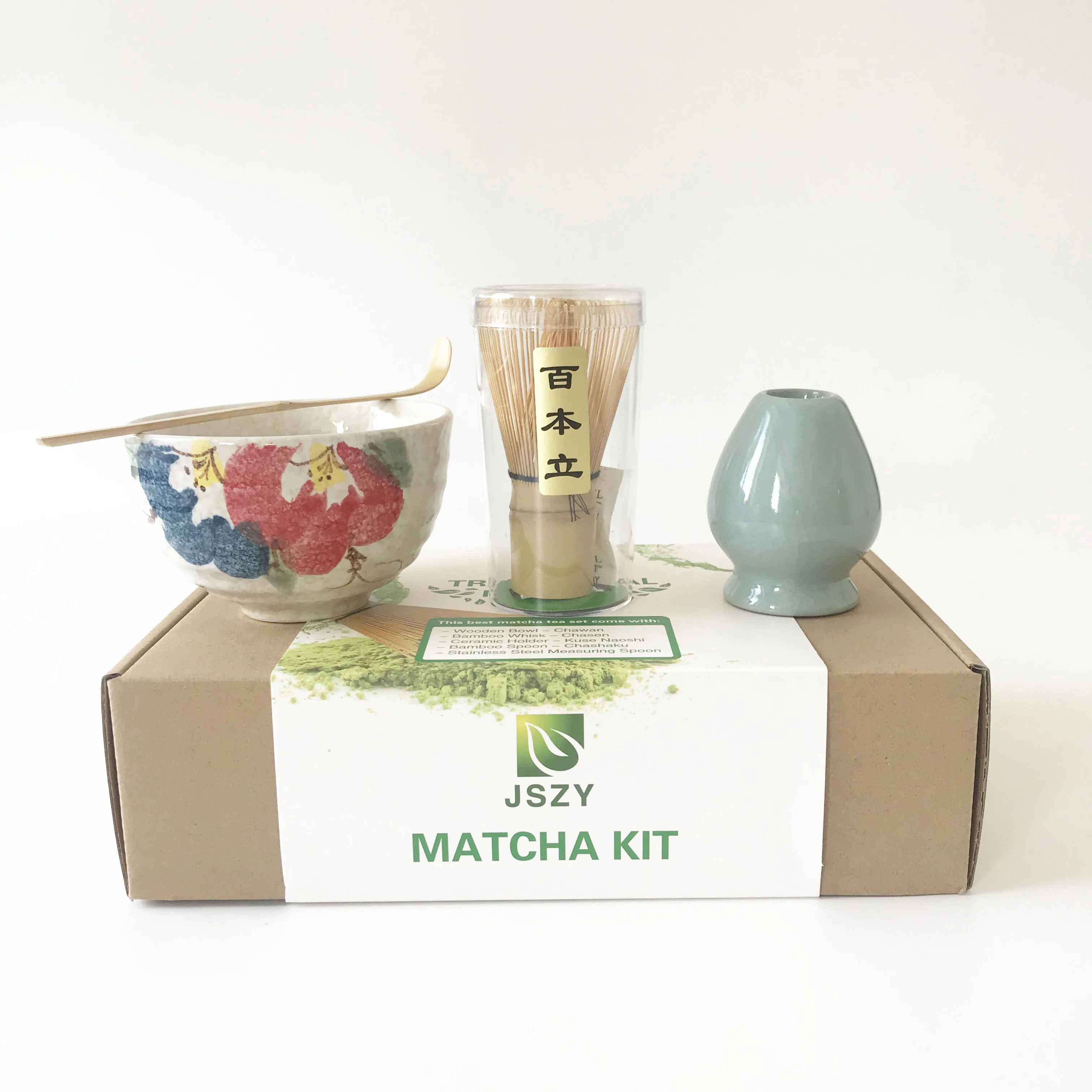 

Whole set box packing Matcha accessories include 4 items bamboo chasen and spoon,matcha Bowl and Whisk Stand
