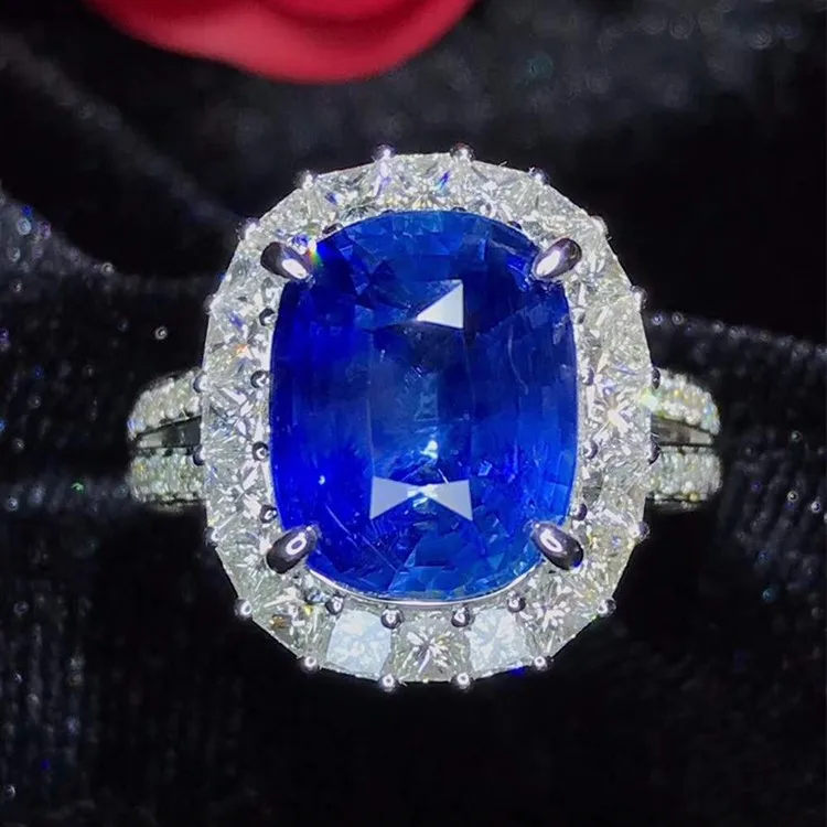 

Dubai royal luxurious wedding gemstone jewelry with price 18k gold 8.03ct natural unheated royal blue sapphire ring