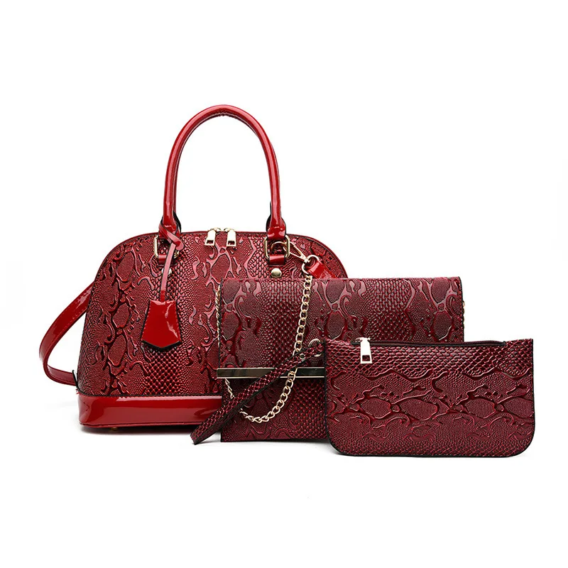 

New Style Pure Color High Quality Leather Two-piece Set Woman Shoulder Bag Handbag, Black coffee red blue